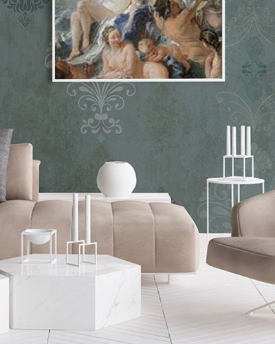 Tapet modern cu design elegant și sofisticat, nuanțe de verde și gri