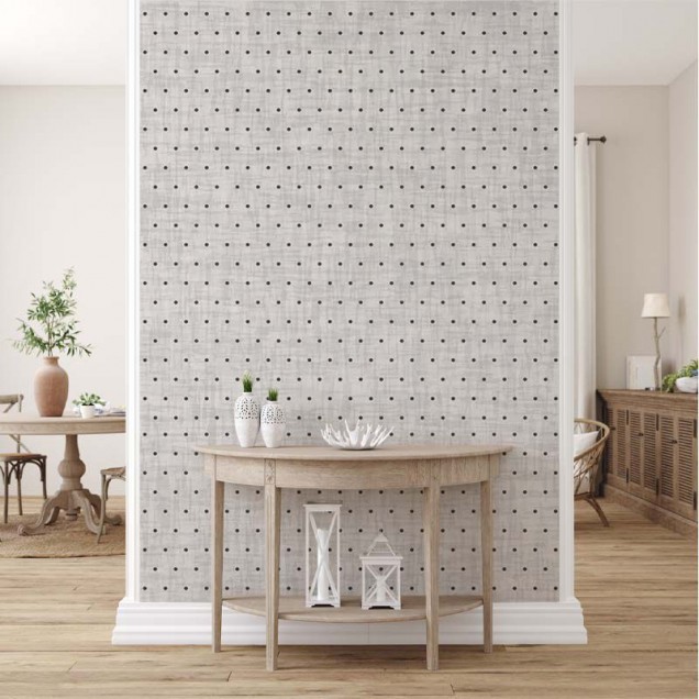 Tapet cu model minimalist de puncte negre pe fond gri deschis