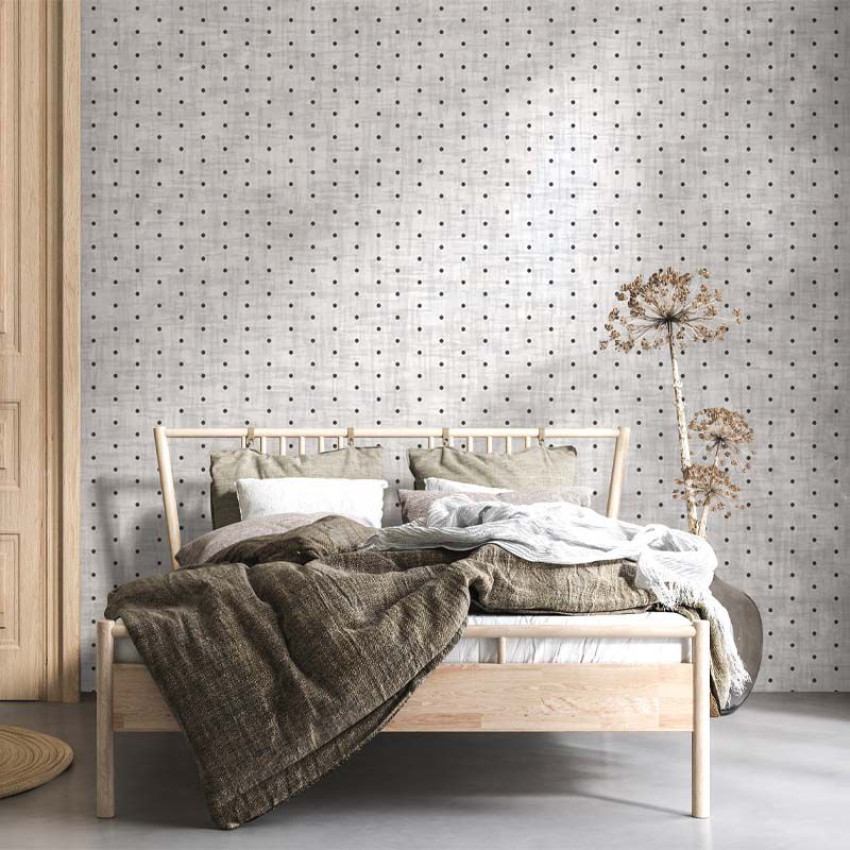 Tapet cu model minimalist de puncte negre pe fond gri deschis