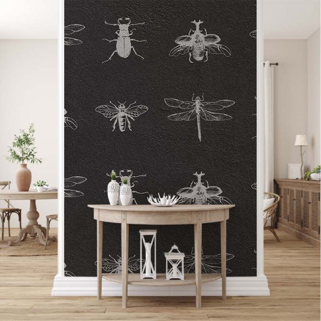 Tapet cu gândaci și libelule, design modern și elegant, perfect pentru dormitor, sufragerie sau bucătărie.