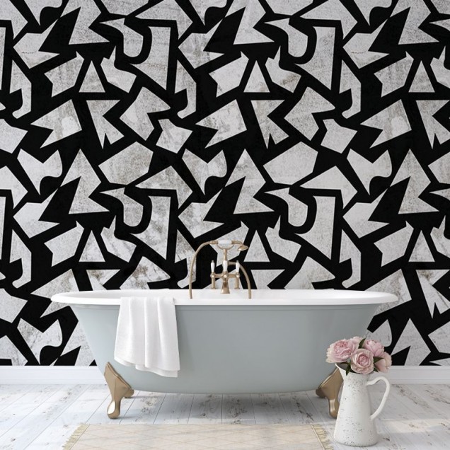 Tapet geometric grunge cu design abstract în gri și negru