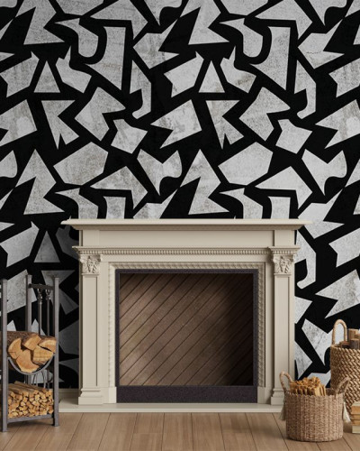Tapet geometric grunge cu design abstract în gri și negru