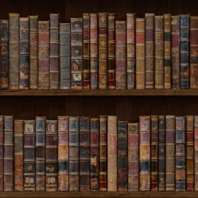 Tapet Library Style cu rafturi pline de cărți vechi