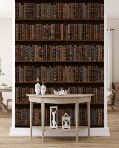 Tapet Library Style cu rafturi pline de cărți vechi
