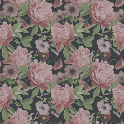 Tapet Soft Flowers cu flori roz delicate pe fundal negru