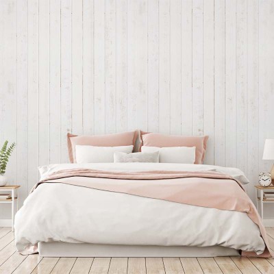 Tapet The White Cottage cu aspect lemn alb, perfect pentru dormitor