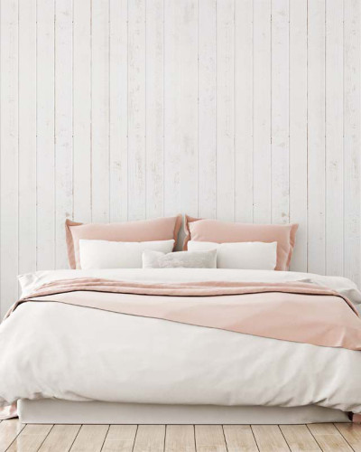 Tapet The White Cottage cu aspect lemn alb, perfect pentru dormitor