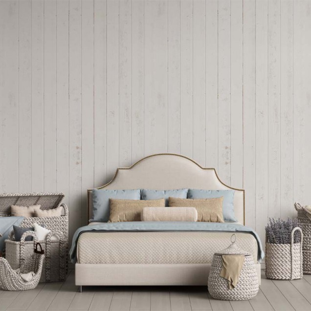 Tapet The White Cottage cu aspect lemn alb, perfect pentru dormitor