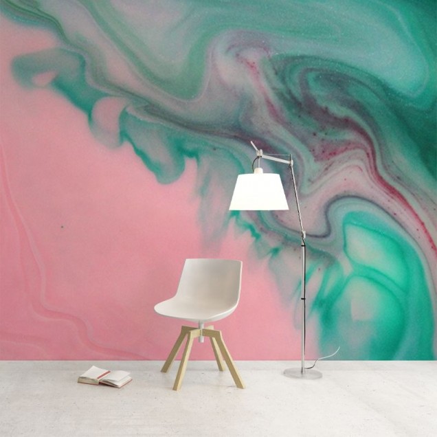 Green contrast tapet cu design abstract, nuante de verde, roz si violet.