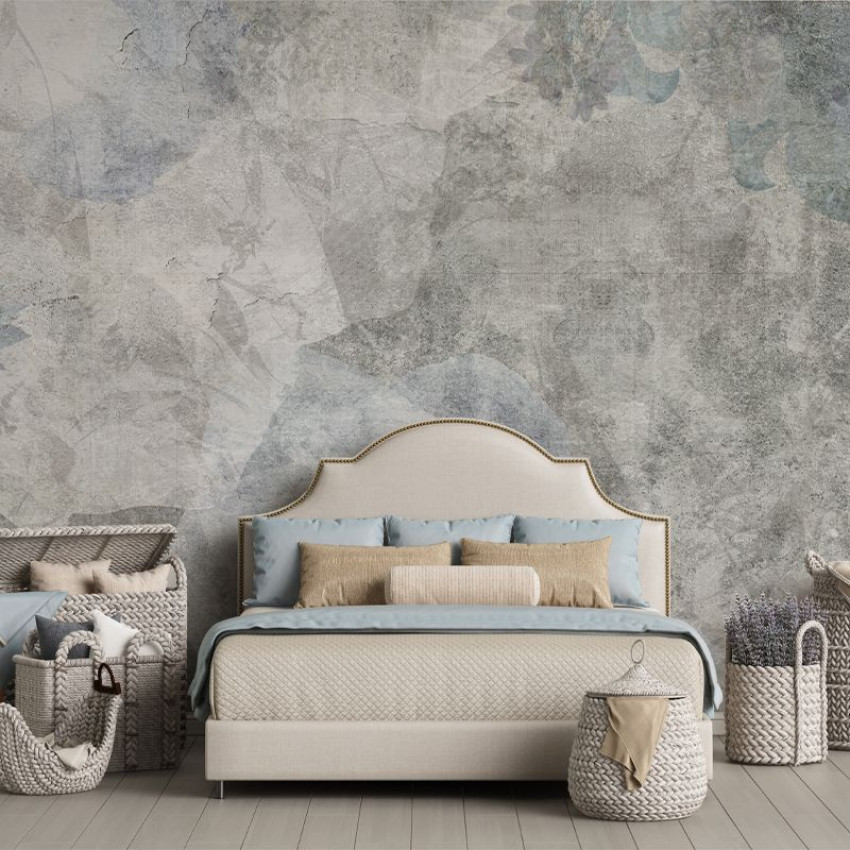 Tapet Grunge abstract cu flori estompate, perfect pentru decorarea dormitorului.