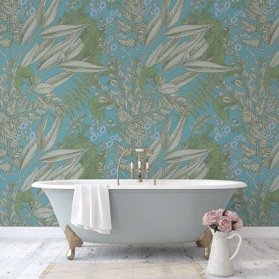 Tapet floral elegant Blue Love, cu o combinație de culori delicate și un model floral bogat, perfect pentru a crea o atmosferă relaxantă și sofisticată.