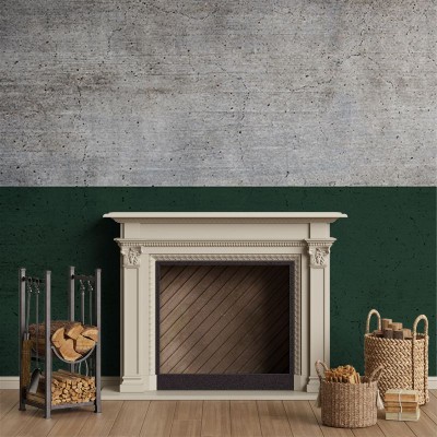 Tapet Better Green Half, cu design modern, combinand textura betonului gri cu un verde vibrant