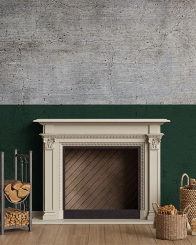 Tapet Better Green Half, cu design modern, combinand textura betonului gri cu un verde vibrant