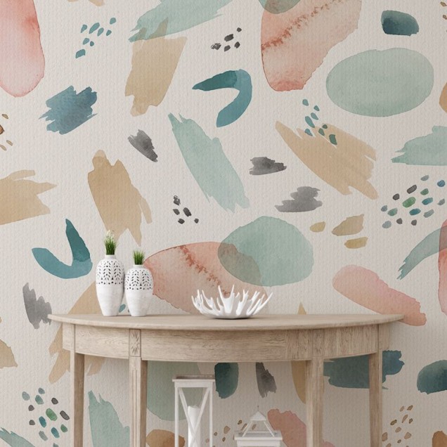 Tapet cu design abstract, minimalist, cu accente de acuarelă, perfect pentru a adăuga o notă de eleganță și rafinament oricărei încăperi.