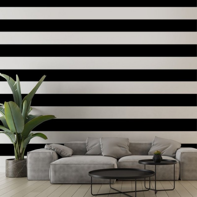 Tapet cu dungi groase, negru și alb, decor modern minimalist