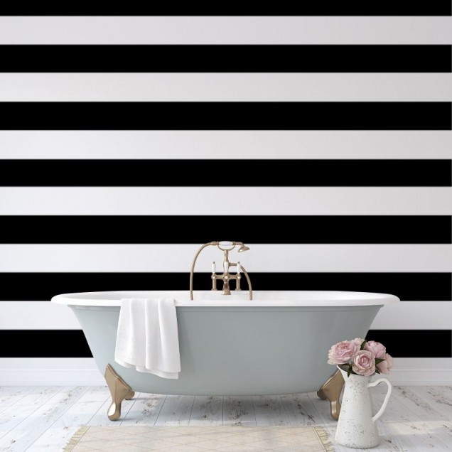 Tapet cu dungi groase, negru și alb, decor modern minimalist