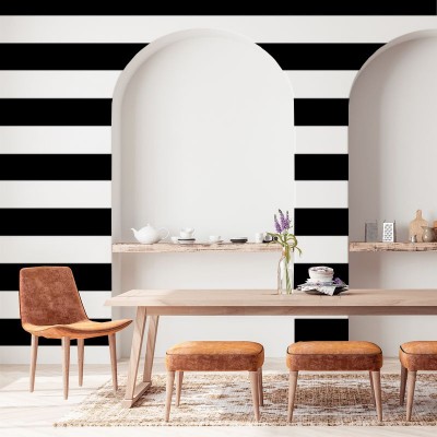 Tapet cu dungi groase, negru și alb, decor modern minimalist