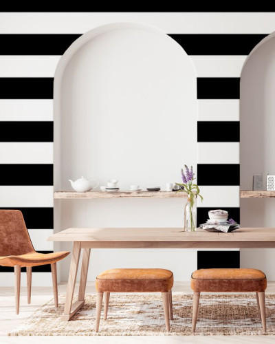 Tapet cu dungi groase, negru și alb, decor modern minimalist
