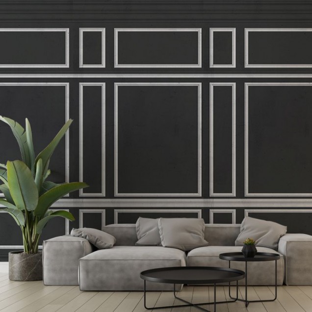 Tapet Dark Stucco, cu design modern de perete cu panouri, perfect pentru living, dormitor sau hol.