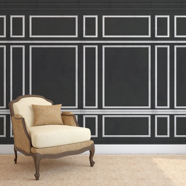Tapet Dark Stucco, cu design modern de perete cu panouri, perfect pentru living, dormitor sau hol.