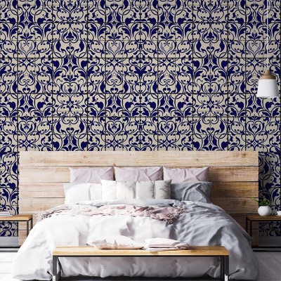 Tapet cu design floral delicat în nuanțe de albastru, perfect pentru a crea un spațiu relaxant și elegant.