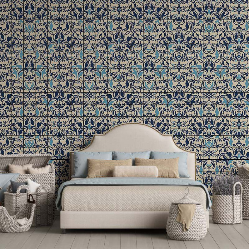 Tapet Royal Blue cu design clasic elegant, inspirat de tradiția decorurilor orientale.