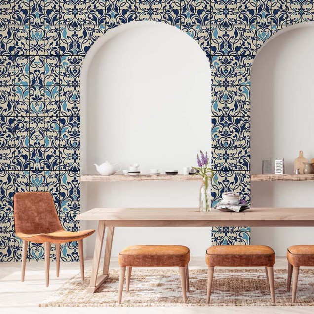 Tapet Royal Blue cu design clasic elegant, inspirat de tradiția decorurilor orientale.
