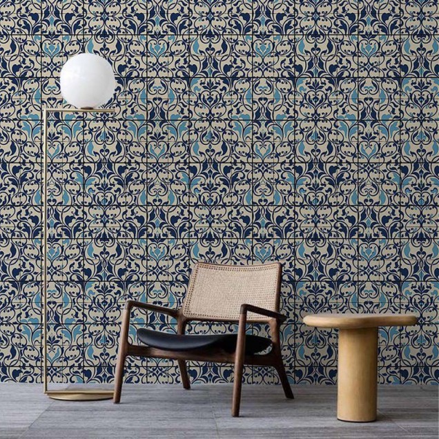 Tapet Royal Blue cu design clasic elegant, inspirat de tradiția decorurilor orientale.