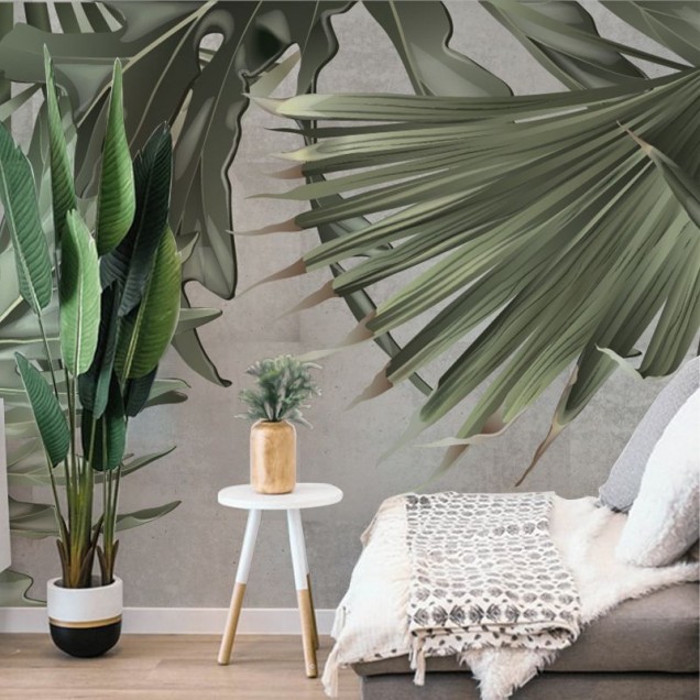 Tapet cu frunze tropicale Green Giants, cu design captivant.