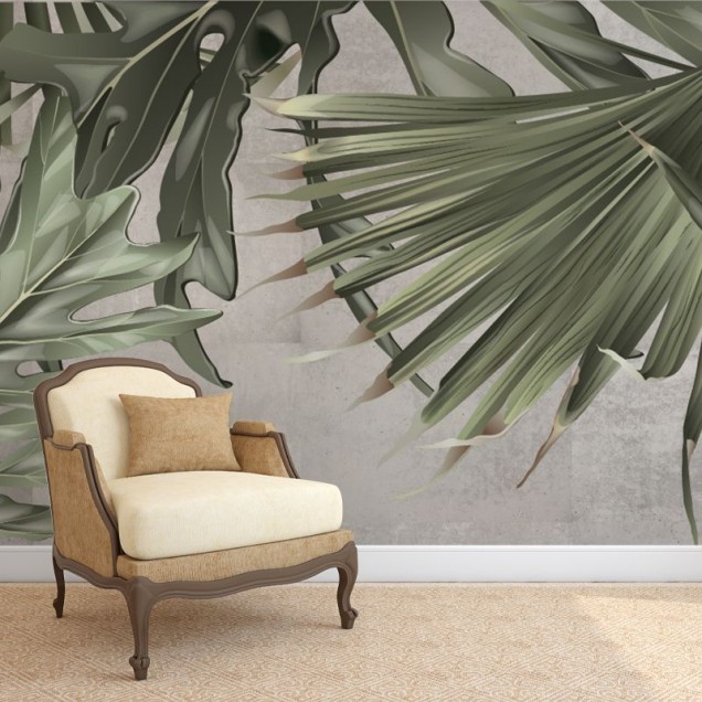 Tapet cu frunze tropicale Green Giants, cu design captivant.