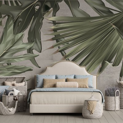 Tapet cu frunze tropicale Green Giants, cu design captivant.