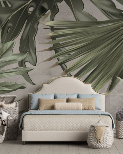 Tapet cu frunze tropicale Green Giants, cu design captivant.