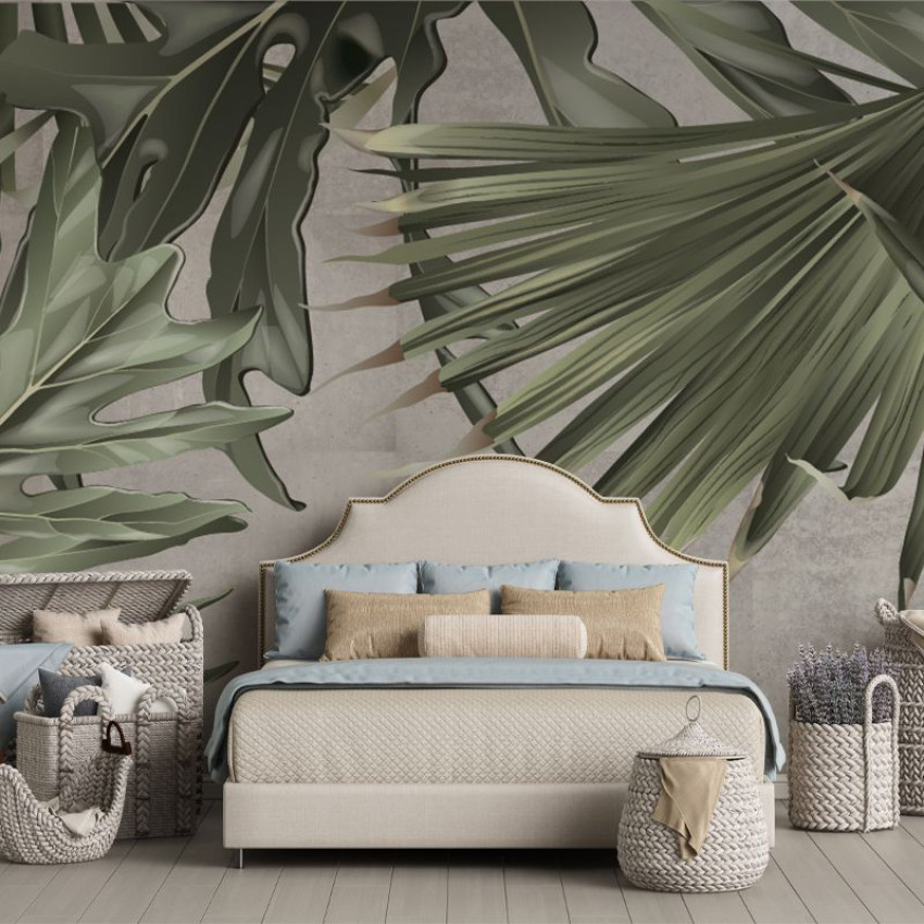 Tapet cu frunze tropicale Green Giants, cu design captivant.