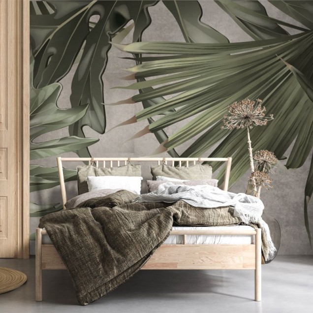 Tapet cu frunze tropicale Green Giants, cu design captivant.
