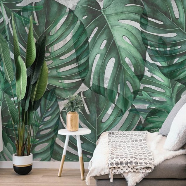 Tapet cu frunze mari de Philodendron in nuante de verde