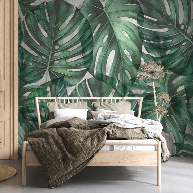 Tapet cu frunze mari de Philodendron in nuante de verde