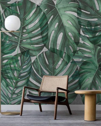 Tapet cu frunze mari de Philodendron in nuante de verde