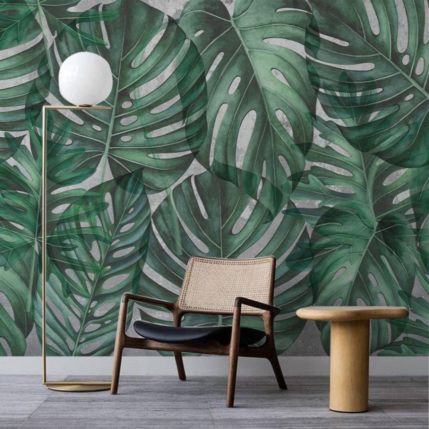 Tapet cu frunze mari de Philodendron in nuante de verde
