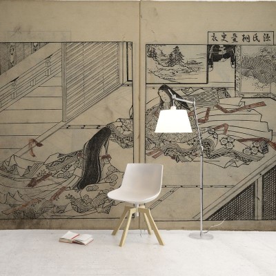 Tapet cu design japonez tradițional, cu imagini delicate și detaliate ale femeilor din perioada Edo.