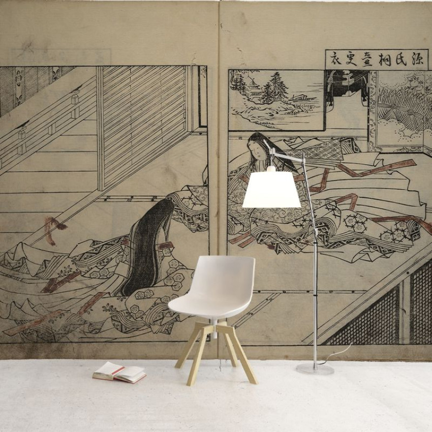 Tapet cu design japonez tradițional, cu imagini delicate și detaliate ale femeilor din perioada Edo.