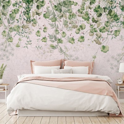 Tapet cu cascada verde și design floral