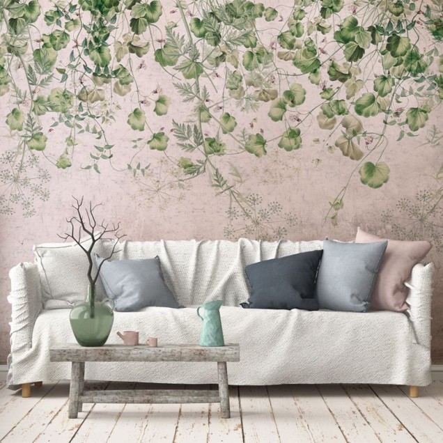 Tapet cu cascada verde și design floral
