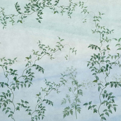 Tapet floral Pastel Jasmine, cu nuanțe delicate de verde și flori albe, ideal pentru a crea o atmosferă elegantă și relaxantă în dormitor, living sau hol.