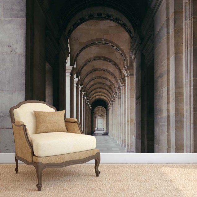 Tapet cu arcade elegante și coloane masive, pentru un design interior minimalist și modern.