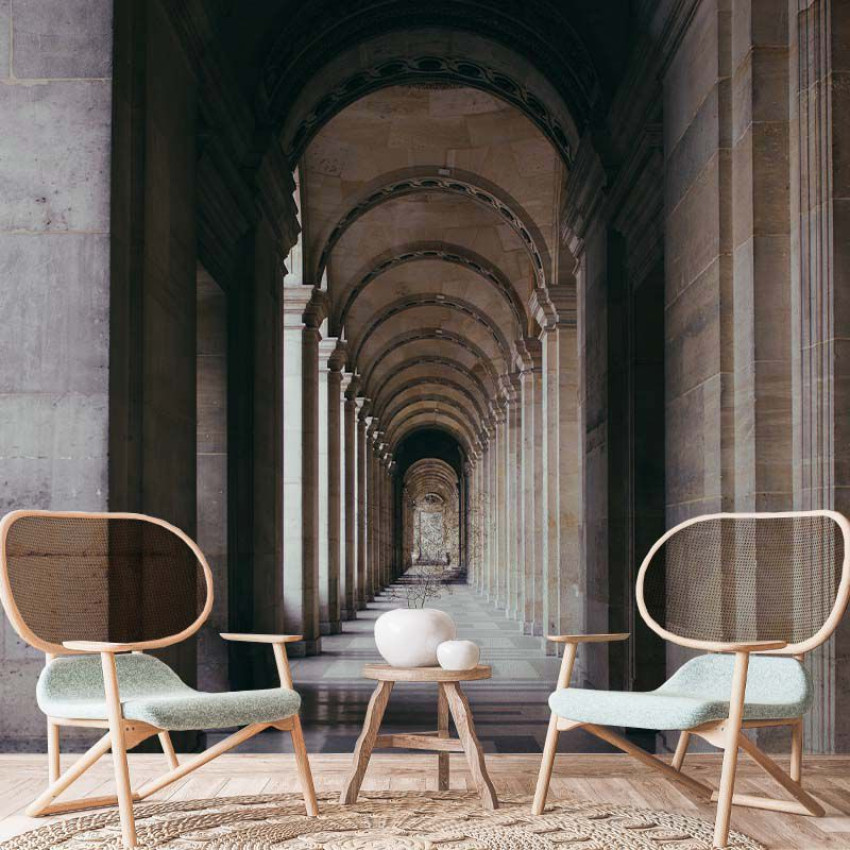 Tapet cu arcade elegante și coloane masive, pentru un design interior minimalist și modern.