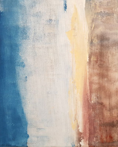 Tapet abstract Ocean Front Fresco cu nuanțe de albastru, galben și maro