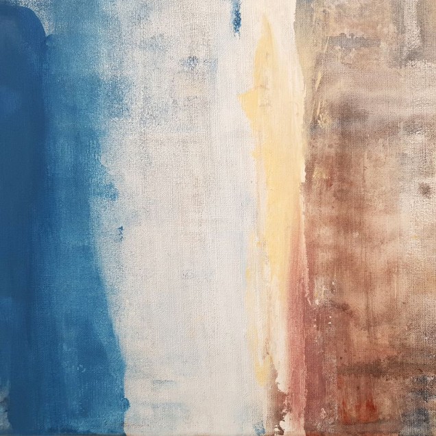 Tapet abstract Ocean Front Fresco cu nuanțe de albastru, galben și maro