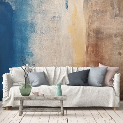 Tapet abstract Ocean Front Fresco cu nuanțe de albastru, galben și maro