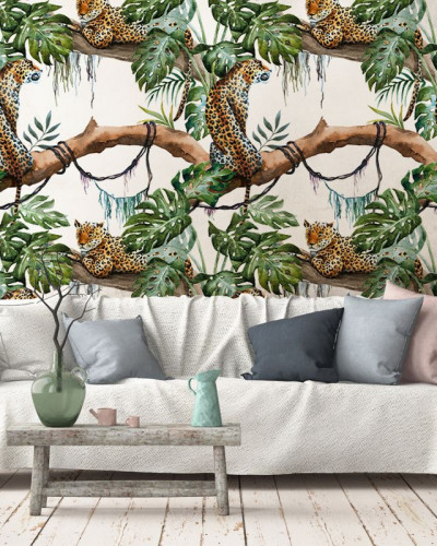 Tapet cu leoparzi în junglă, design exotic