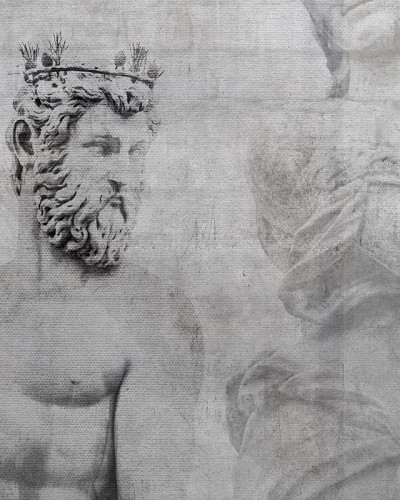 Imagine cu un tapet cu design clasic, ce prezintă bustul unui personaj din mitologia greacă.